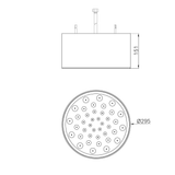 A line drawing of Nero Tapware's Serenity Ceiling Shower Head Brushed Bronze