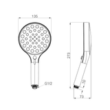 A line drawing of Nero Tapware's Serenity Hand Shower Brushed Nickel