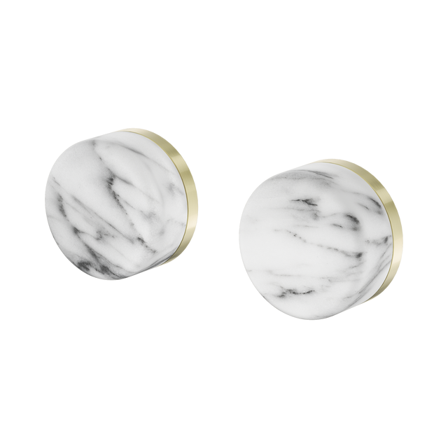 An image of Nero Tapware's Serenity Wall Top Assembly With Arabescato Corchia Handle Brushed Gold