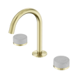An image of Nero Tapware's Serenity Basin Set Arc Spout With Carrara Handle Brushed Gold
