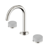 An image of Nero Tapware's Serenity Basin Set Arc Spout With Carrara Handle Brushed Nickel