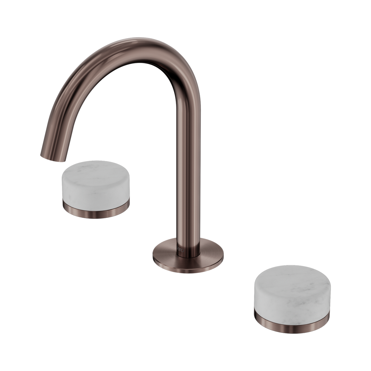 An image of Nero Tapware's Serenity Basin Set Arc Spout With Carrara Handle Brushed Bronze