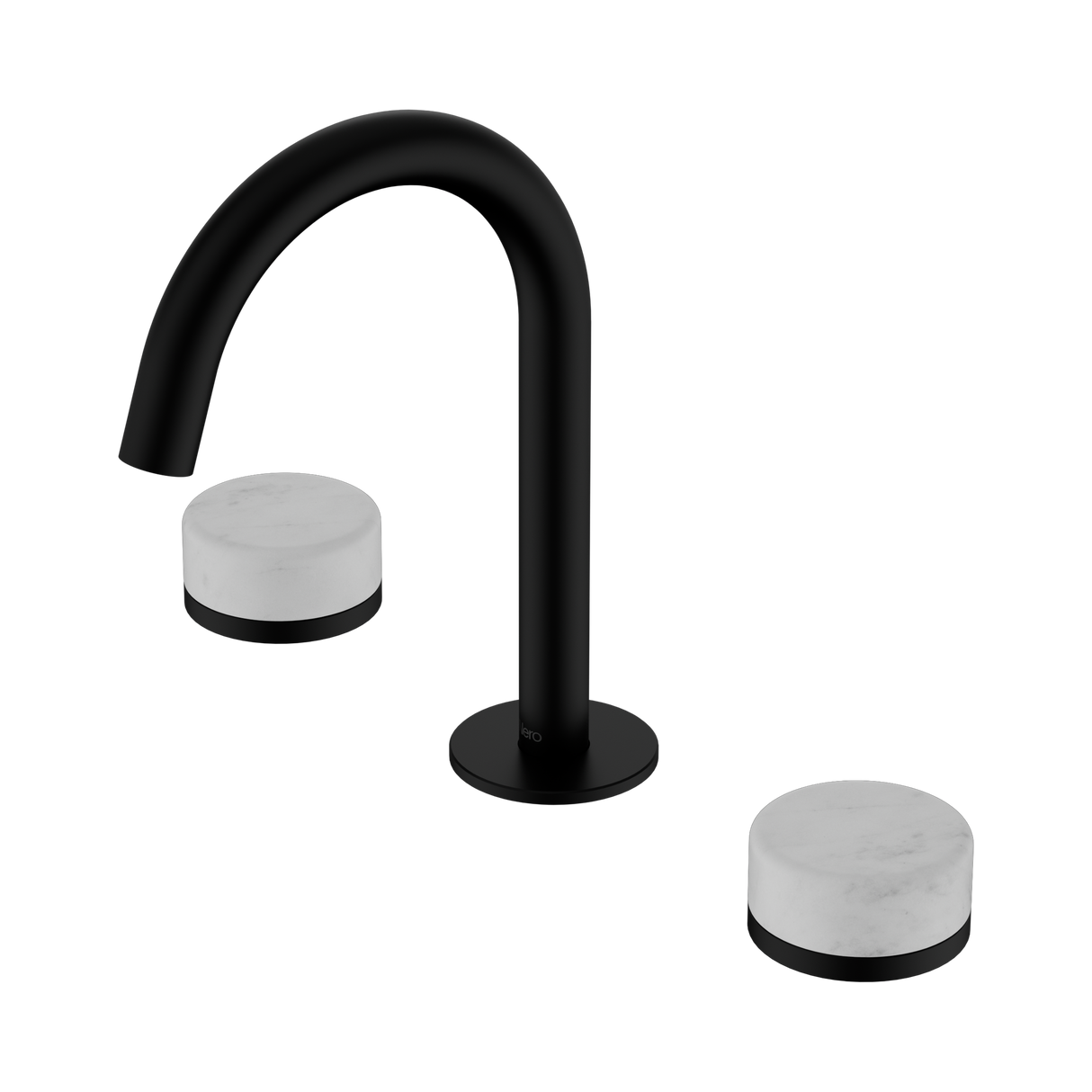 An image of Nero Tapware's Serenity Basin Set Arc Spout With Carrara Handle Matt Black