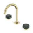 An image of Nero Tapware's Serenity Basin Set Arc Spout With Verde Alpi Handle Brushed Gold