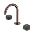 An image of Nero Tapware's Serenity Basin Set Arc Spout With Verde Alpi Handle Brushed Bronze