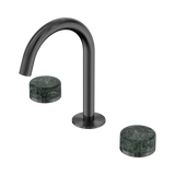 An image of Nero Tapware's Serenity Basin Set Arc Spout With Verde Alpi Handle Gun Metal