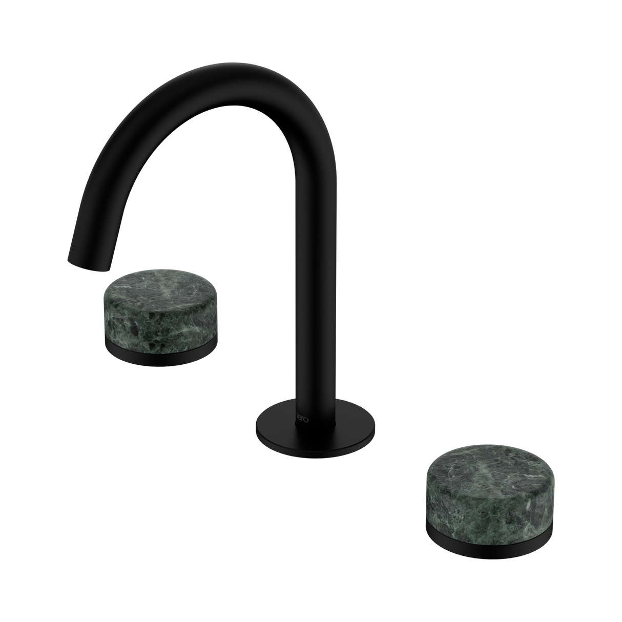 An image of Nero Tapware's Serenity Basin Set Arc Spout With Verde Alpi Handle Matt Black