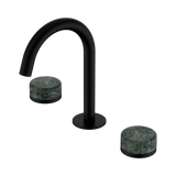 An image of Nero Tapware's Serenity Basin Set Arc Spout With Verde Alpi Handle Matt Black