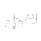 A line drawing of Nero Tapware's Serenity Basin Set Arc Spout With Verde Alpi Handle Chrome