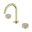 An image of Nero Tapware's Serenity Basin Set Arc Spout With Rome Travertine Handle Brushed Gold
