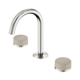 An image of Nero Tapware's Serenity Basin Set Arc Spout With Rome Travertine Handle Brushed Nickel