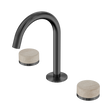 An image of Nero Tapware's Serenity Basin Set Arc Spout With Rome Travertine Handle Gun Metal