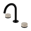 An image of Nero Tapware's Serenity Basin Set Arc Spout With Rome Travertine Handle Matt Black