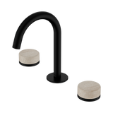 An image of Nero Tapware's Serenity Basin Set Arc Spout With Rome Travertine Handle Matt Black