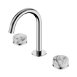 An image of Nero Tapware's Serenity Basin Set Arc Spout With Arabescato Corchia Handle Chrome