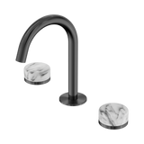 An image of Nero Tapware's Serenity Basin Set Arc Spout With Arabescato Corchia Handle Gun Metal