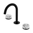 An image of Nero Tapware's Serenity Basin Set Arc Spout With Arabescato Corchia Handle Matt Black