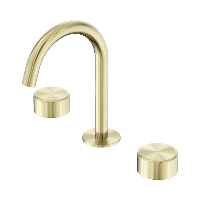 An image of Nero Tapware's Serenity Basin Set Arc Spout With Metal Handle Brushed Gold