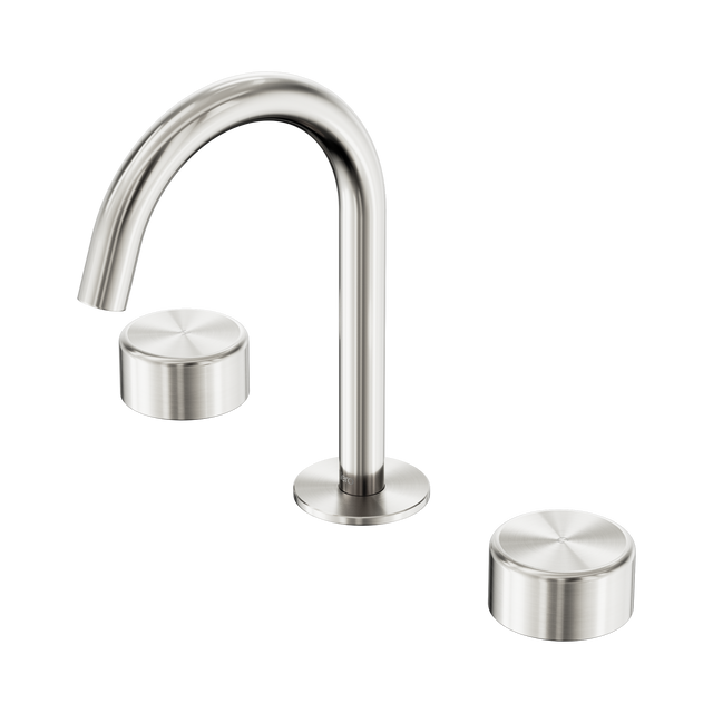 An image of Nero Tapware's Serenity Basin Set Arc Spout With Metal Handle Brushed Nickel