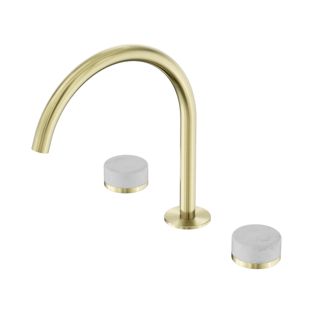 An image of Nero Tapware's Serenity Bath/Kitchen Set Arc Spout With Carrara Handle Brushed Gold