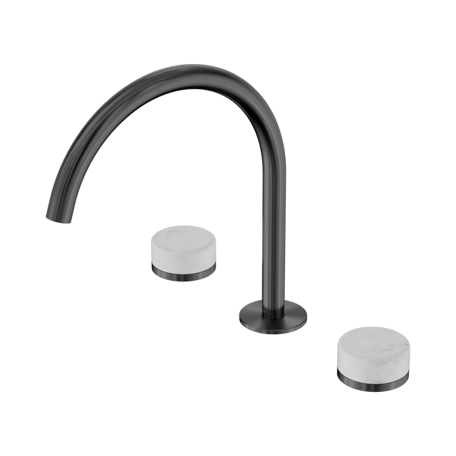 An image of Nero Tapware's Serenity Bath/Kitchen Set Arc Spout With Carrara Handle Gun Metal