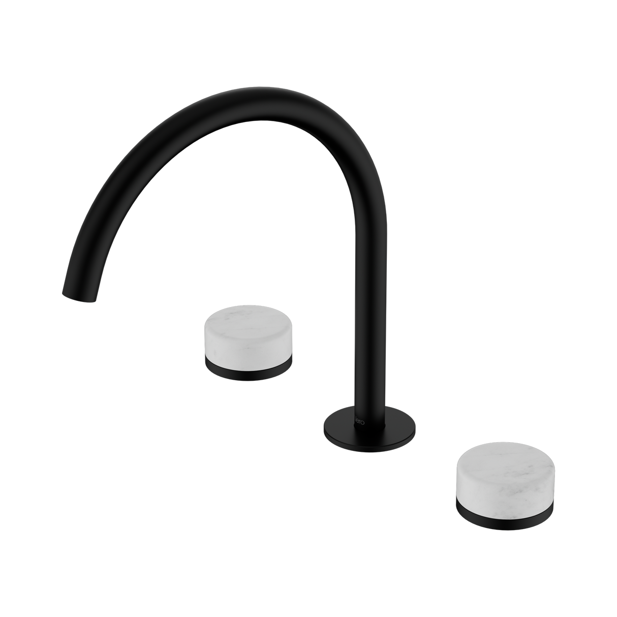 An image of Nero Tapware's Serenity Bath/Kitchen Set Arc Spout With Carrara Handle Matt Black