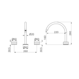 A line drawing of Nero Tapware's Serenity Bath/Kitchen Set Arc Spout With Verde Alpi Handle Brushed Bronze