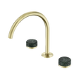 An image of Nero Tapware's Serenity Bath/Kitchen Set Arc Spout With Verde Alpi Handle Brushed Gold