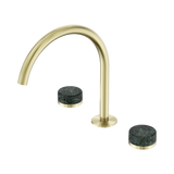 An image of Nero Tapware's Serenity Bath/Kitchen Set Arc Spout With Verde Alpi Handle Brushed Gold