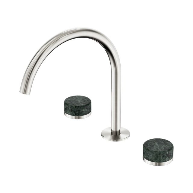 An image of Nero Tapware's Serenity Bath/Kitchen Set Arc Spout With Verde Alpi Handle Brushed Nickel