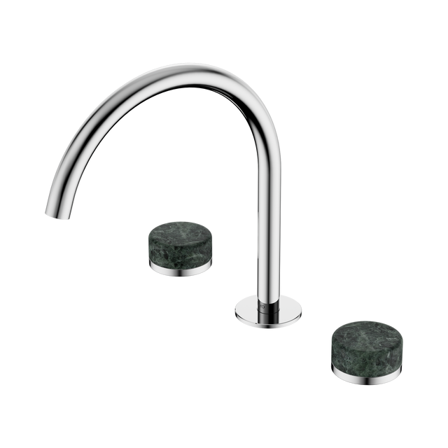An image of Nero Tapware's Serenity Bath/Kitchen Set Arc Spout With Verde Alpi Handle Chrome