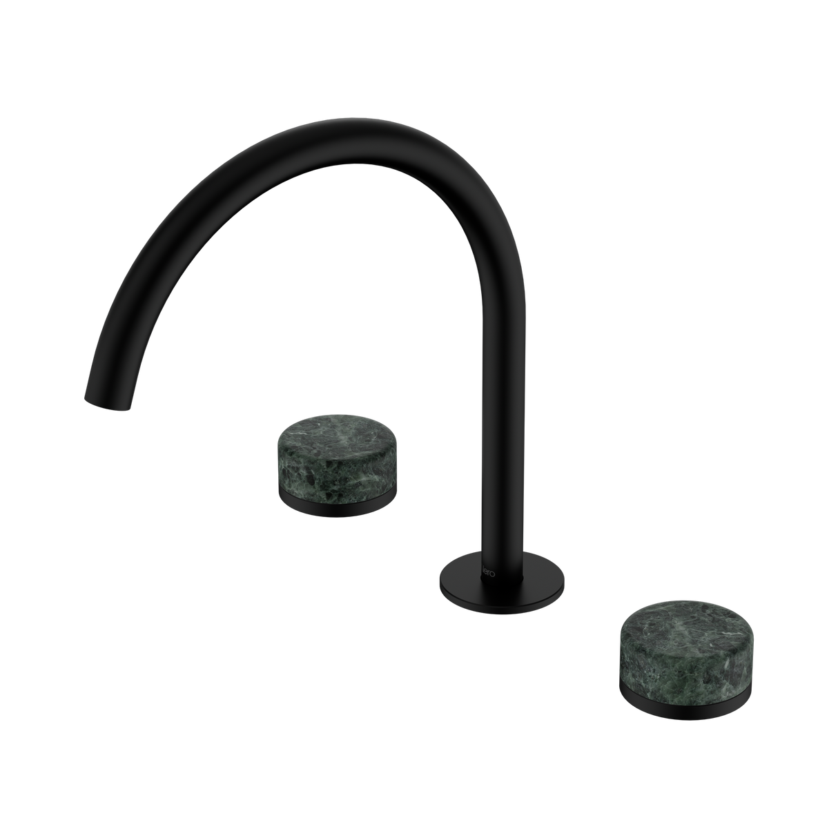 An image of Nero Tapware's Serenity Bath/Kitchen Set Arc Spout With Verde Alpi Handle Matt Black