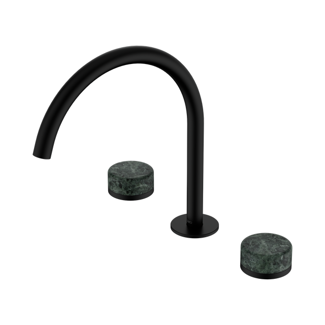 An image of Nero Tapware's Serenity Bath/Kitchen Set Arc Spout With Verde Alpi Handle Matt Black
