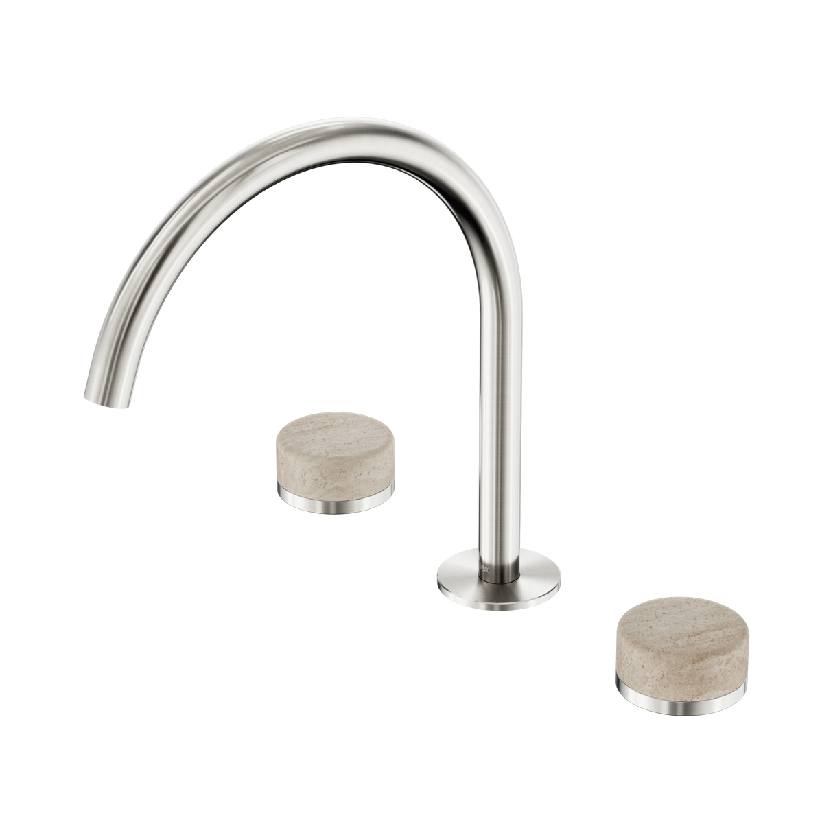An image of Nero Tapware's Serenity Bath/Kitchen Set Arc Spout With Rome Travertine Handle Brushed Nickel