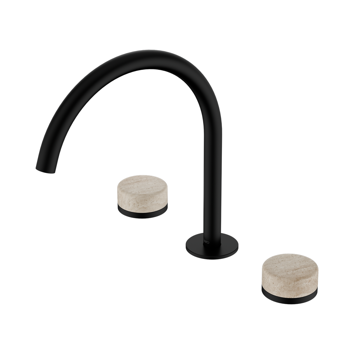 An image of Nero Tapware's Serenity Bath/Kitchen Set Arc Spout With Rome Travertine Handle Matt Black