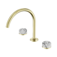 An image of Nero Tapware's Serenity Bath/Kitchen Set Arc Spout With Arabescato Corchia Handle Brushed Gold