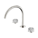 An image of Nero Tapware's Serenity Bath/Kitchen Set Arc Spout With Arabescato Corchia Handle Brushed Nickel