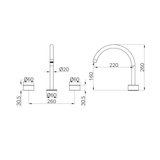 A line drawing of Nero Tapware's Serenity Bath/Kitchen Set Arc Spout With Metal Handle Brushed Bronze