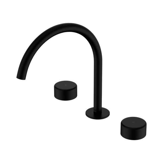 An image of Nero Tapware's Serenity Bath/Kitchen Set Arc Spout With Metal Handle Matt Black