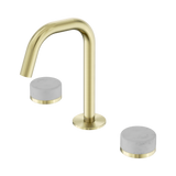 An image of Nero Tapware's Serenity Basin Set Edge Spout With Carrara Handle Brushed Gold
