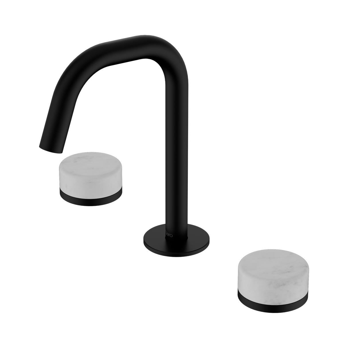 An image of Nero Tapware's Serenity Basin Set Edge Spout With Carrara Handle Matt Black