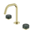 An image of Nero Tapware's Serenity Basin Set Edge Spout With Verde Alpi Handle Brushed Gold