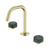 An image of Nero Tapware's Serenity Basin Set Edge Spout With Verde Alpi Handle Brushed Gold