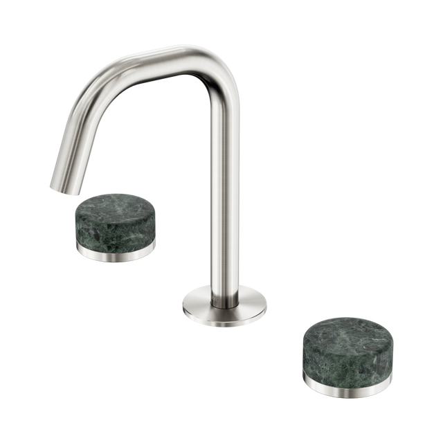 An image of Nero Tapware's Serenity Basin Set Edge Spout With Verde Alpi Handle Brushed Nickel