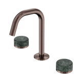 An image of Nero Tapware's Serenity Basin Set Edge Spout With Verde Alpi Handle Brushed Bronze