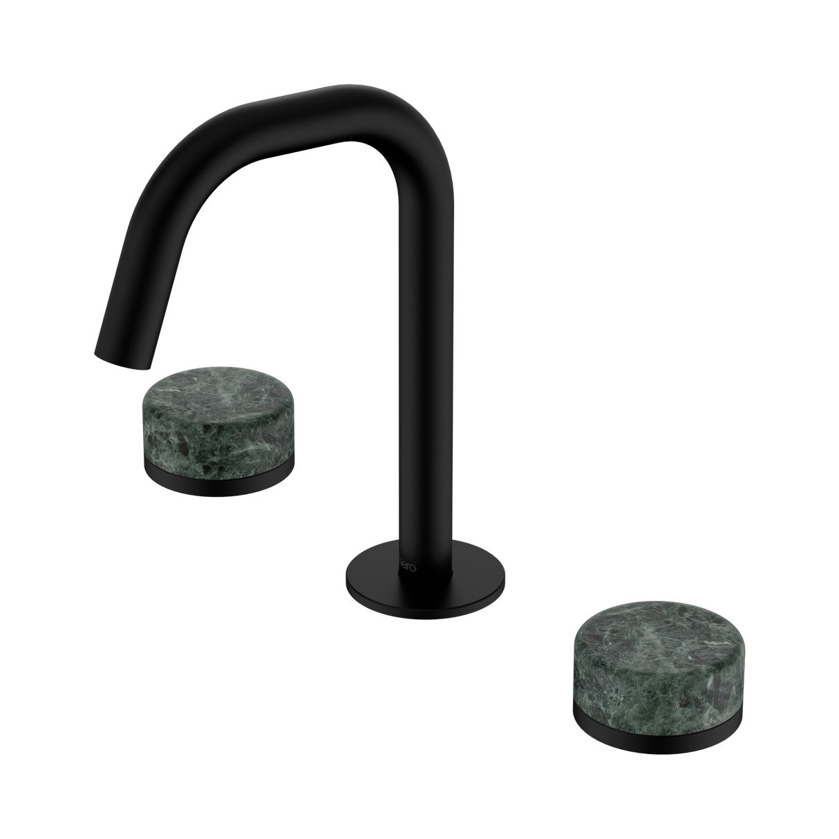 An image of Nero Tapware's Serenity Basin Set Edge Spout With Verde Alpi Handle Matt Black