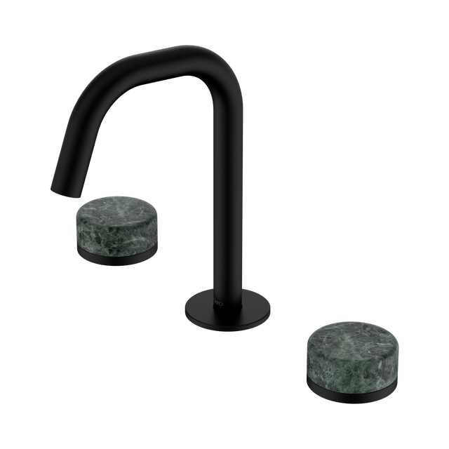 An image of Nero Tapware's Serenity Basin Set Edge Spout With Verde Alpi Handle Matt Black