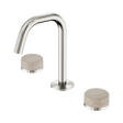 An image of Nero Tapware's Serenity Basin Set Edge Spout With Rome Travertine Handle Brushed Nickel