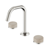 An image of Nero Tapware's Serenity Basin Set Edge Spout With Rome Travertine Handle Brushed Nickel
