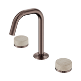 An image of Nero Tapware's Serenity Basin Set Edge Spout With Rome Travertine Handle Brushed Bronze
